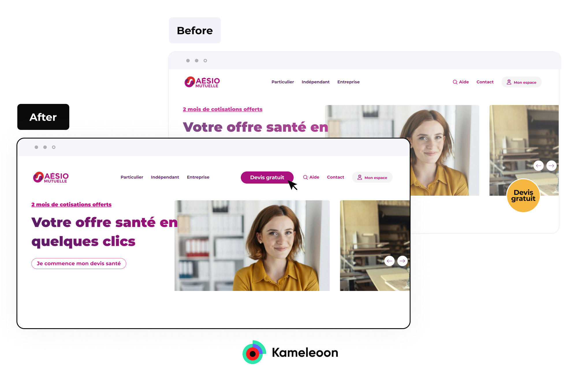 Aésio - Modification de l'UX du CTA "Devis gratuit"