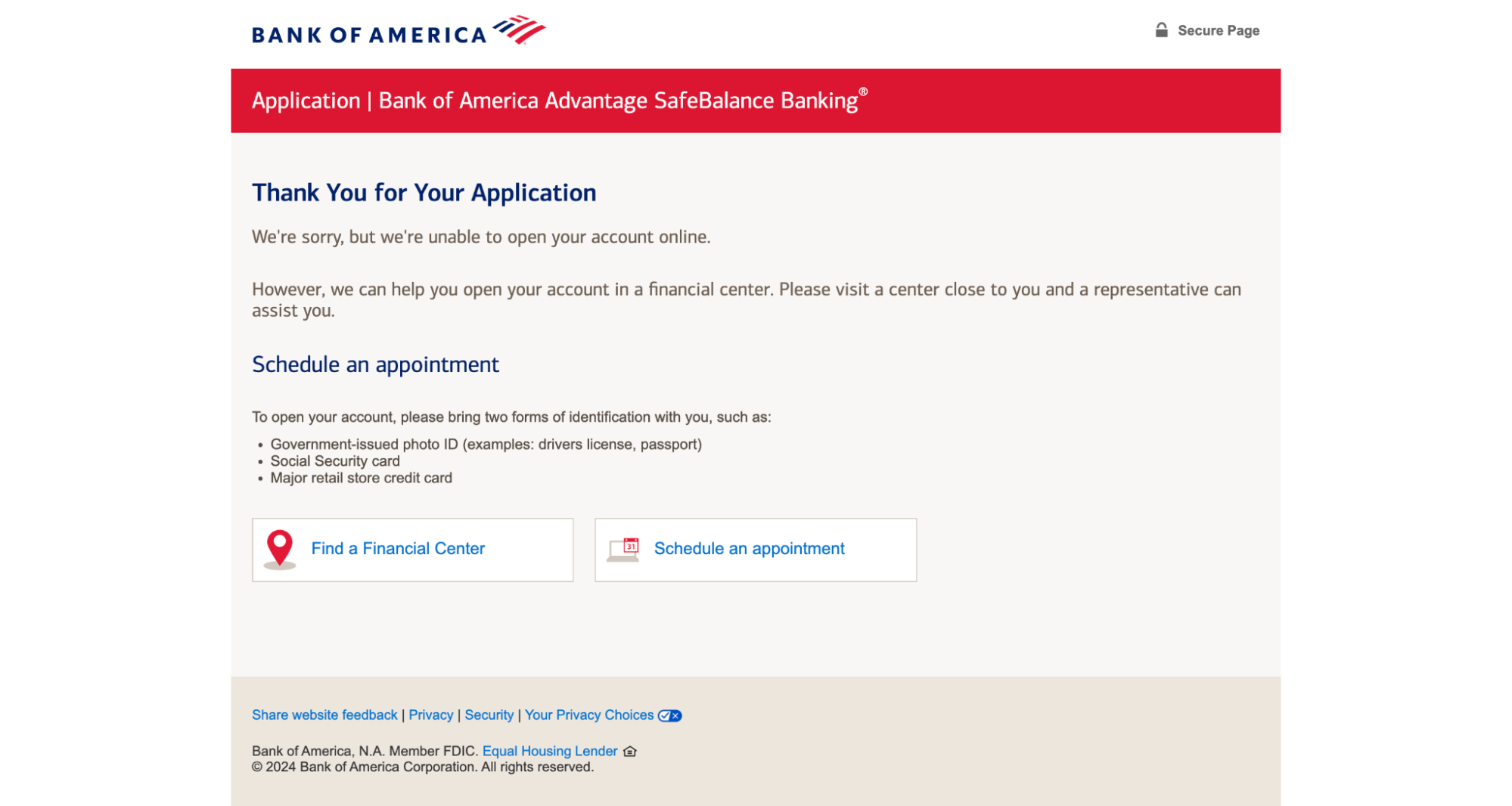 Bank of America offers appointments for users experiencing trouble.