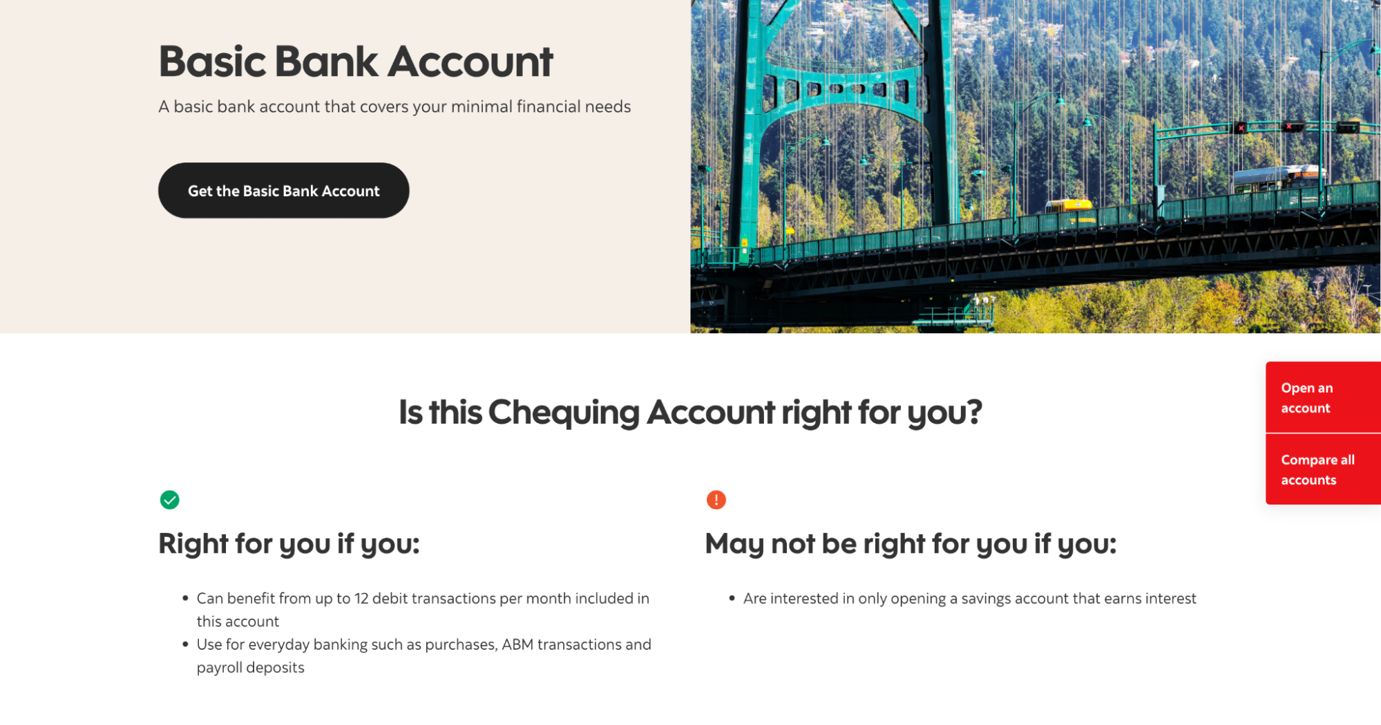 Scotiabank's basic bank account screen for online banking test ideas.