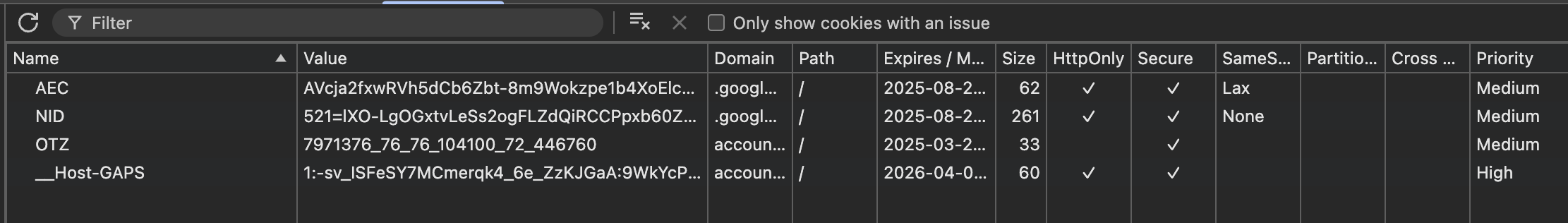 What are internet cookies? An example from Google.