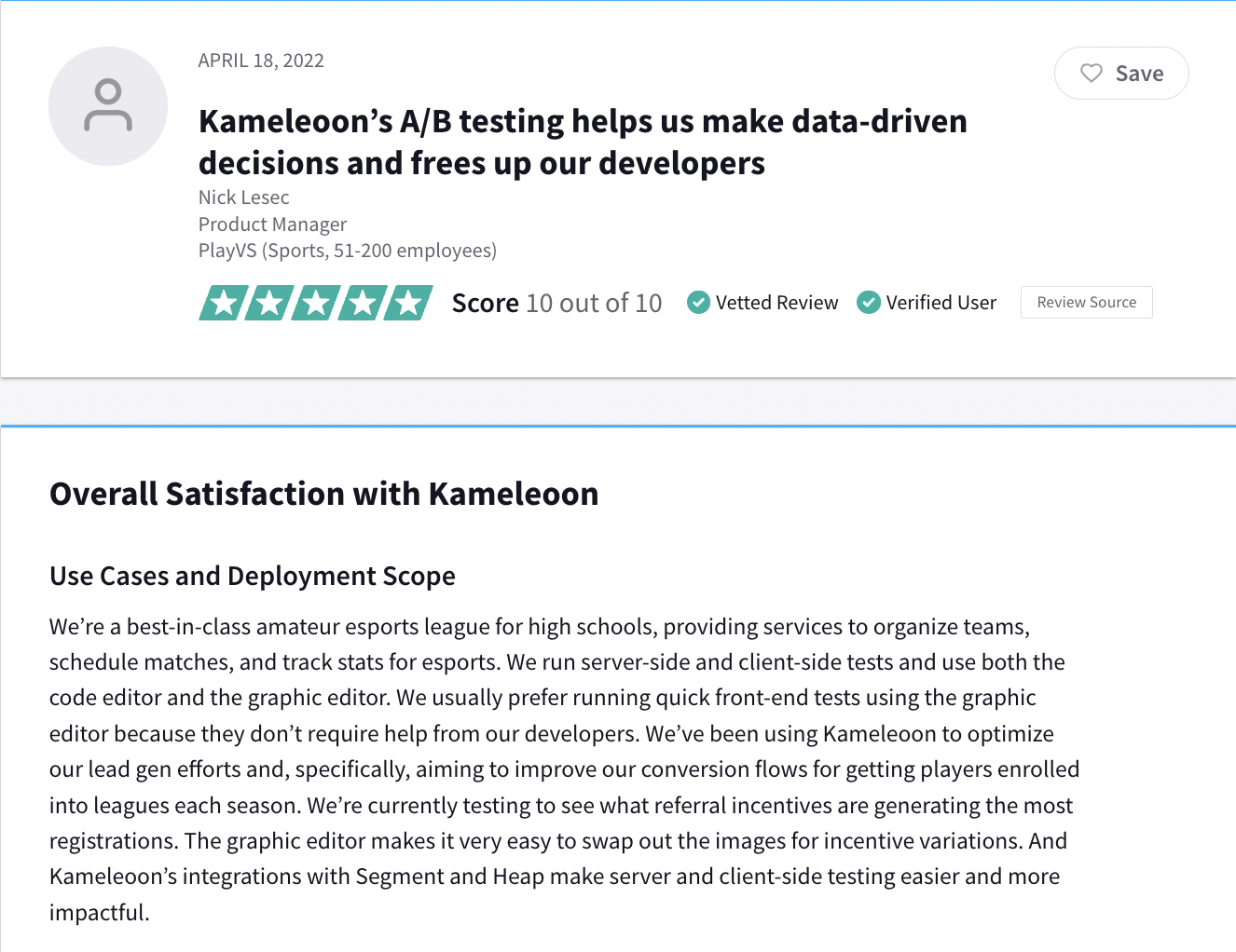 Kameleoon Review as the top A/B testing tool